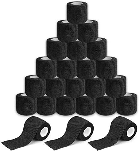 Tattoo Griff Abdeckung, Rayyl 24 Rollen Schwarz Tattoo Grip Tape Selbstklebende Elastische Bandage für Tattoo Maschine