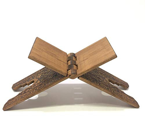 Rahle, Koranständer, Buchständer aus edlem Holz mit geprägten eingebrannten Ornamenten und Blumenmuster (55 cm)