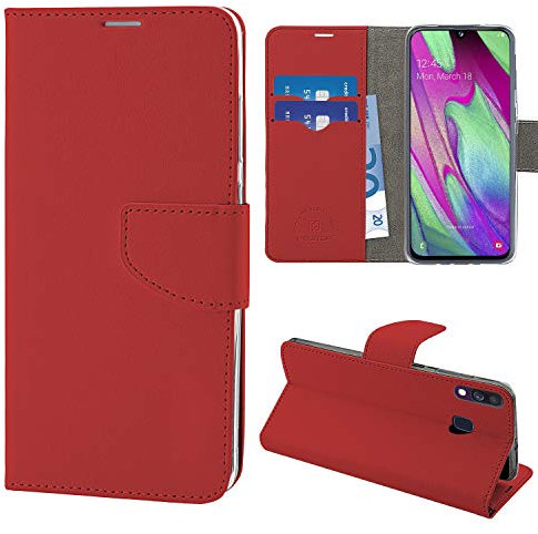 Newtop Cover Compatibile per Samsung Galaxy A40, HQ Lateral Custodia Libro Flip Magnetica Portafoglio Simil Pelle Stand (Rosso)