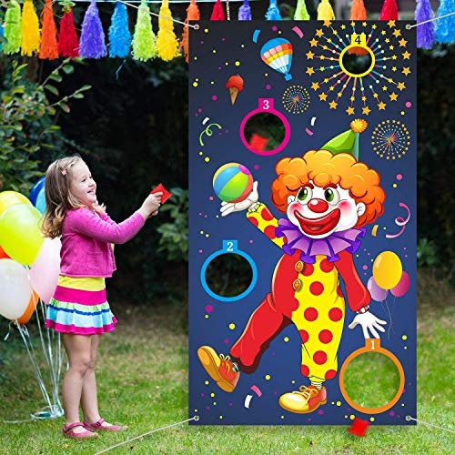 Miotlsy Werfen Spiele Karneval Wurf Spiel Clown Banner mit 3 Bohnen Säcke Zirkus Bohnen Säcke Wurf Spiel für Karneval Party Aktivitäten Zirkus Lieferungen für Kinder und Erwachsene