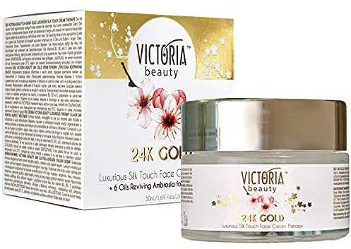 Victoria Beauty - Hyaluron Creme mit 24k Gold gegen Falten und Augenringe, Anti Aging Tagescreme, straffende Gesichtscreme mit Arganöl, Sheabutter & Mandelöl (1 x 50 ml)