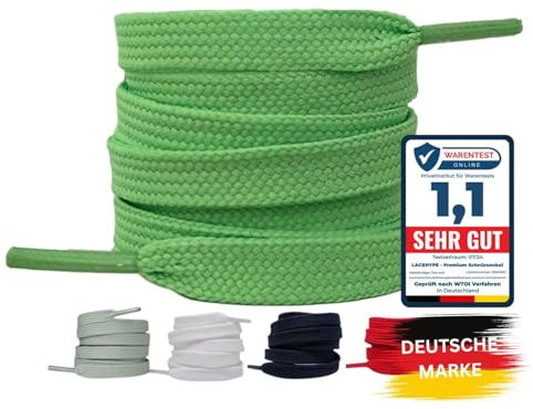 LaceHype 2 Paar Premium Schnürsenkel flach [10 mm breit ] LC1 reißfest Schuhbänder Ersatz Shoelaces aus Polyester für Sneaker, Sportschuhe, Laufschuhe, Turnschuhe (Mintgrün, 130)