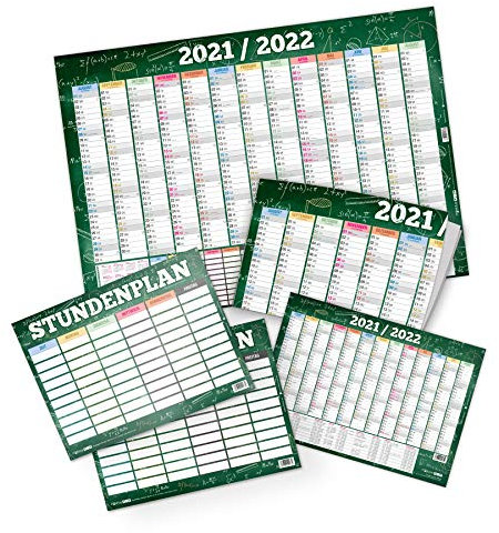 itenga Set Schuljahreskalender 2021 2022 Wandkalender DIN A2 und A4 und Stundeplan DIN A4
