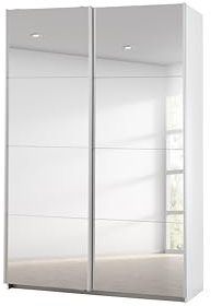 Rauch Möbel Caracas Schrank Kleiderschrank Schwebetürenschrank, Weiß mit Spiegel, 2-trg., inkl. Zubehörpaket Classic 2 Kleiderstangen, 4 Einlegeböden, 1 Hakenleiste, BxHxT 136x210x62 cm