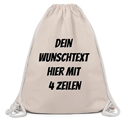 GERLINOVA Schöner Turnbeutel mit Wunschtext, Sporttasche, Rucksack zum Selbst bedrucken Natur