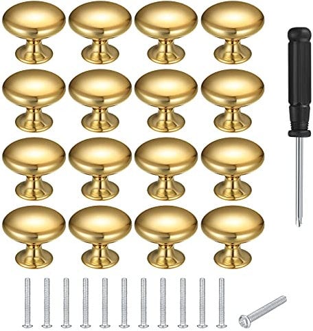 Bateya 12 Stk Runde Schrankknöpfe Kabinett Knöpfe mit Schrauben, goldene Rundknopf für Schubladenk und Kommode (Plus ein Schraubendreher)