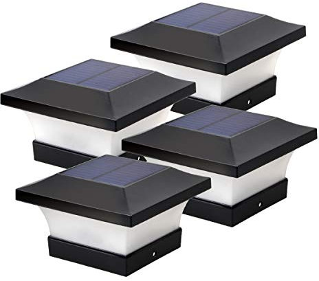 ILIKEPOW 4pcs Solar Post Lights LED Garden Outdoor Post Cap Lamp for 4x4 Wooden Posts, Deck, Fence, Daylight White 6000K