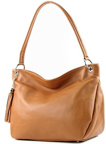 modamoda de - T154 - ital Schultertasche Umhängetasche aus Leder, Farbe:Camel2021