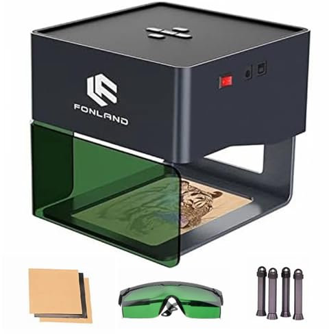 FONLAND Machine de Gravure Laser DJ6 3W avec 80 * 80mm la Zone de Travail, Graveur Laser Portable Compact de Bureau pour Bois, Cuir, Bricolage