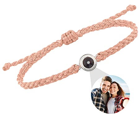 Personalisiertes Fotoprojektionsarmband Personalisierte Fotoarmbänder Ich liebe dich Armband 100 Sprachen Verstellbares geflochtenes Seilarmband mit Bild im Inneren Charm Armreif Schmuck Geschenk