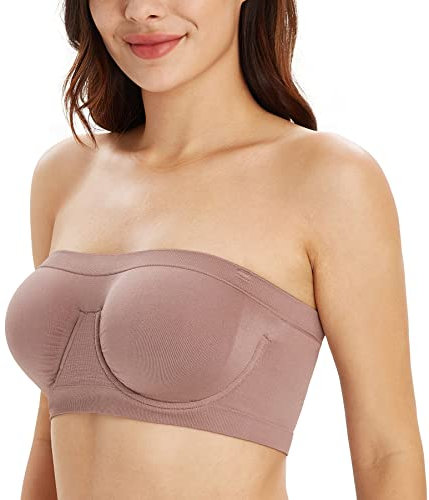 DotVol Women's Underwire Strapless Non Padded Multiway Bras Stretchy Tube Top Bandeau Bra(Pruple Nude,S)