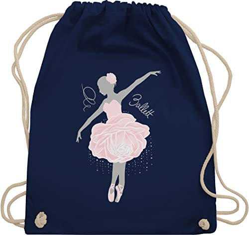 Turnbeutel Rucksack - Kinder Sport Kleidung - Ballerina - grau/rosa - Unisize - Navy Blau - balletttasche mädchen kinderturnbeutel tanzen ballett beutel tanz dance mit stoffbeutel damen spruch