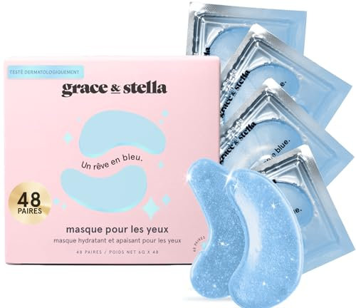 grace & stella - Preisgekrönte Augenpads, Eye Pads Reduzieren Dunkle Augenringe, Augenmaske gegen Tränensäcke und Falten, Kühlende und Erfrischende Augenpflege, Eyepads mit Gel [48 Paare, Blau]