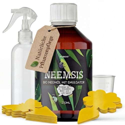 HEBESO® NEEMSIS Organisches Neemöl mit natürlichem Emulgator - Gebrauchsfertig - Kaltgepresst. 100% natürlich. Sicher für die Umwelt. (250ml)