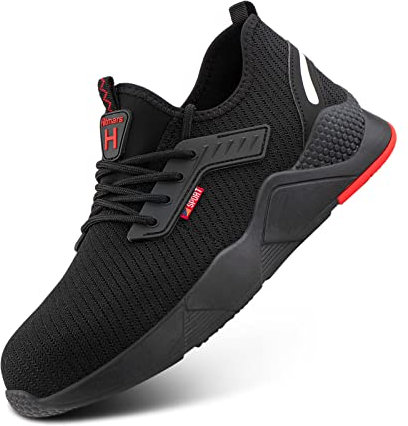 Hitmars Zapatos de Seguridad para Hombre Mujer Zapatillas Deportivas Calzado de Trabajo con Punta de Acero Botas de Seguridad Transpirables Negro EU 41