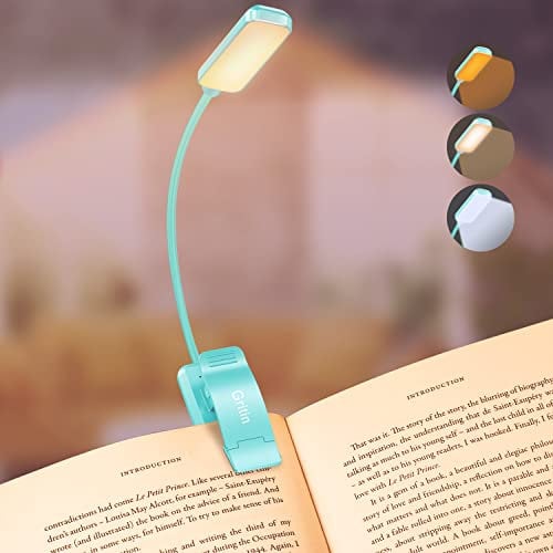 Gritin Leselampe Buch Klemme, Buchlampe, 3 Farbtemperatur Modi, Stufenlose Helligkeit Klemmlampe, USB Wiederaufladbare Klemmleuchte, 360° Flexibel für Nachtlesen ins Bett, beim Reisen usw. (Blau)