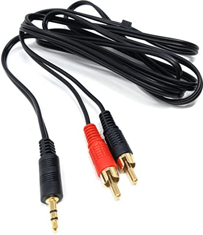 DRUT 2m 3.5mm to Twin RCA Stereo Aux Phono Audio Cable Mini Jack Lead Cord Y Splitter Headphone Cord RCA Y Splitter Adapter 6.5ft Black Gold Connectors