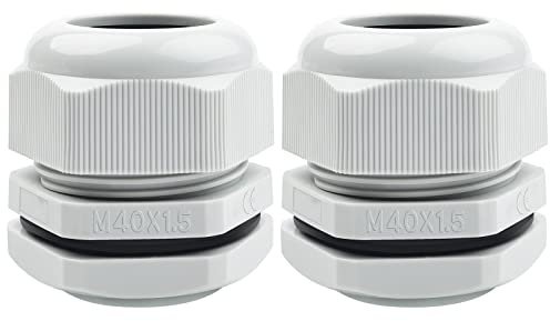2 Stück Kabelverschraubung M40, Hanibos Kabeldurchführung Wasserdicht IP68 Kabeleinführung Grau Verstellbaren Kabelverschraubungen für Outdoor Garten Schaltkasten Abzweigkasten