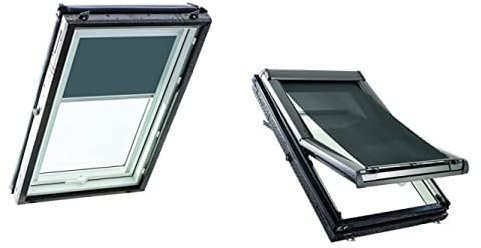 Original Roto Vorteils-Set Verdunkelungsrollo in Dunkelgrau und Außenrollo Screen Für Designo R4/R7 Führungsschiene Silber Größe ZRV 065/118 | 06/11 Größe ZAR 065/xxx Breite 065 cm