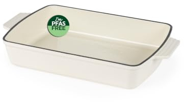 Salter Chester Fuente asar hierro fundido 39,7x23,7x6,7 cm crema | Acabado esmaltado, apta para horno hasta 240 °C, compatible con inducción, sin PFAS, retiene el calor, del fuego a la mesa