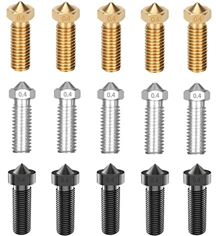 LANKEGU 15PCS Düsen Set für Anycubic Vyper, 3D Drucker Teile 5 Stück Gehärteter Stahl + 5 Stück Edelstahl + 5 Stück Messing, 0,4mm Nozzles Kit für Vyper, Kobra Plus, Kobra Max