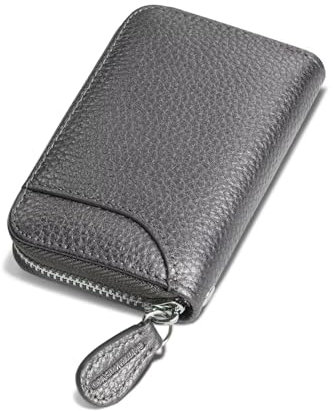 GADIEMKENSD Kreditkartenetui Kartenetui Damen RFID Schutz Mini Leder Portemonnaie Karten Etui Herren Kreditkartenhülle Bankkarten Schutzhülle 14 Fächer Kartenetui mit Zipper Brieftasche Dunkelgrau