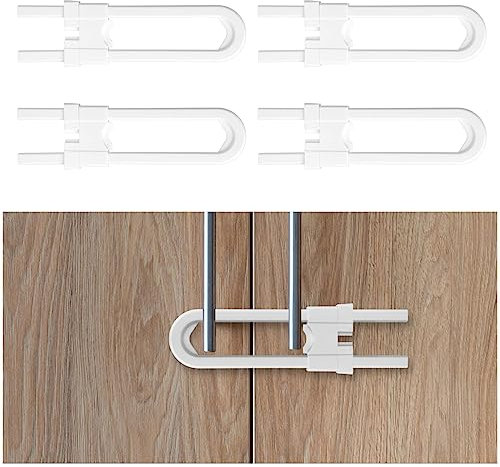 Vicloon Sliding Cabinet Locks, 4 PCS Child Proof Cabinet Cupboard Lock Latch, U-Shaped Proofing Drawers Safety Child Locks Adjustable, Easy Install Without Drilling or Adhesive