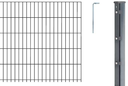 Alberts 673307 Doppelstabmattenzaun als 27 tlg. Zaun-Komplettset | verschiedene Längen und Höhen | anthrazit | Höhe 143 cm | Länge 25 m