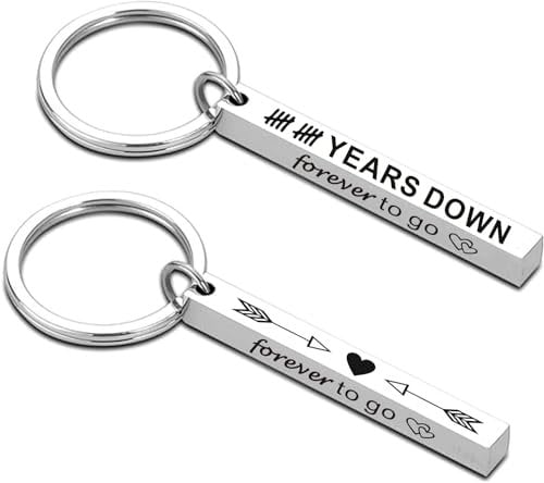 UU-MART Aniversary-Gifts for Him Her,10 Years Down Forever To Go Keyring Gift For Couples Boyfriend Girlfriend Husband Wife,10th Wedding Aniversary Gifts,Valentines Gifts for Him(1 PCS Four-sided)