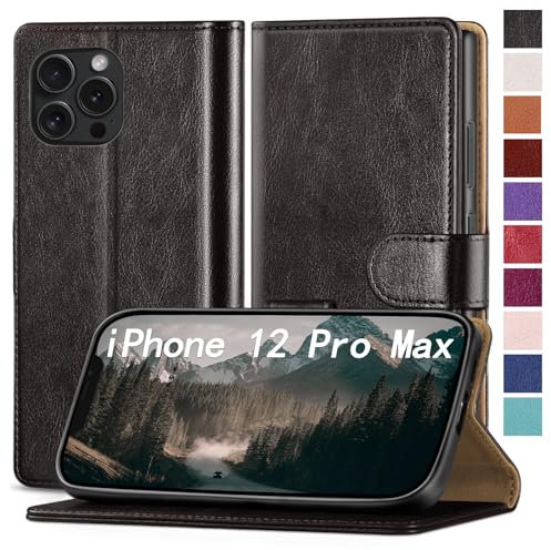 RingPi für iPhone 12 Pro Max 6.7 Handy Hülle PU Leder[RFID Schutz] Handyhülle Lederhülle Klapphülle Kartenfach Stoßfeste Schutzhülle Leather Flip Cover für Apple 12 ProMax Wallet Phone Case,Schwarz