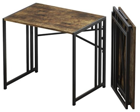 Lutown-Teen 83 cm Small Folding Computer Desk, Writing Gaming Computer Desk for Small Spaces, No Assembly Required Home Office Desk, Rustic Brown