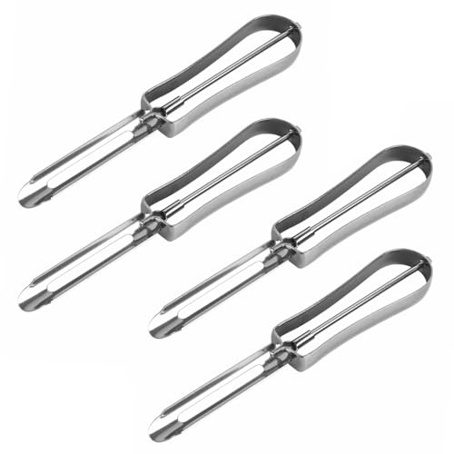 Pelador de patatas, 4 peladores giratorios de 16,2 cm, pelador de frutas y verduras, cortadores giratorios seguros de acero inoxidable, peladores de verduras multifuncionales tradicionales para cocina