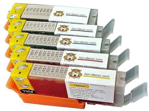 Lebensmitteltinte Patronen Set TK151-TK155 (PGI-550 / CLI-551) für Canon IP7250, MG5450, MG5550, MG5650, MG6450, MG6650, IX6850 (A3), MX725, MX925