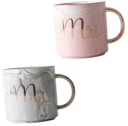 Zerodeko Set Di 2 Tazze in Ceramica Con Design in Marmo Tazze Per Lacqua in Porcellana Eleganti Stoviglie Per Casa E Ufficio