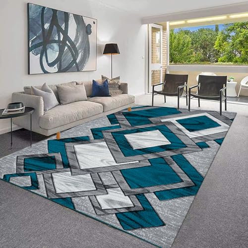 PHP Extra Large Area Rugs 200 x 290 cm Bedroom Rug Thick Soft Solid Modern Washable Durable Square Rug Living Room Large Mats - Teal