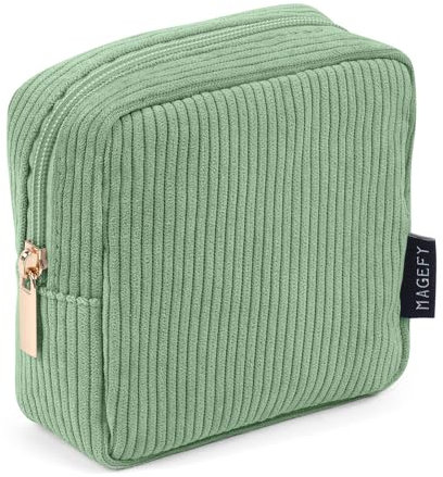 MAGEFY Mini Makeup Tasche Cute Makeup Pouch Kleine Kosmetiktasche für Frauen Mädchen Reise Make up Tasche mit Fächern(Grün)