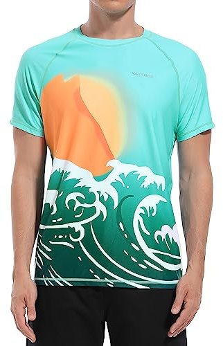 VAYAGER Herren UV Shirt Rash Guard Schwimm Shirt UPF 50+ Badeshirts,Schnell Trocknend, lockere Passform, Wassersurf(Grün Orange M)