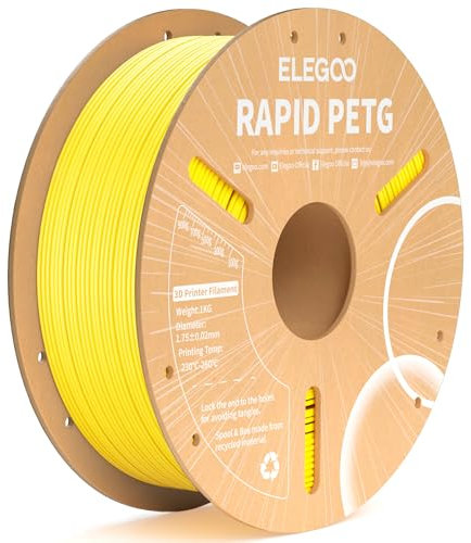 ELEGOO Rapid PETG Filament 1.75mm Gelb 1KG, High Speed 30-600mm/s 3D Drucker Filament Maßgenauigkeit +/- 0.02 mm, 1kg Pappspule(2.2lbs) Passend für die meisten FDM 3D Drucker