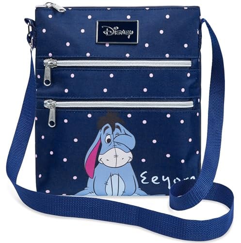 Disney Stitch Handtasche Mädchen Teenager Damentaschen Umhängetasche, Handtasche mit Reißverschluss & Verstellbarem Gurt (Marine Eeyore, 24x22x4.5cm)