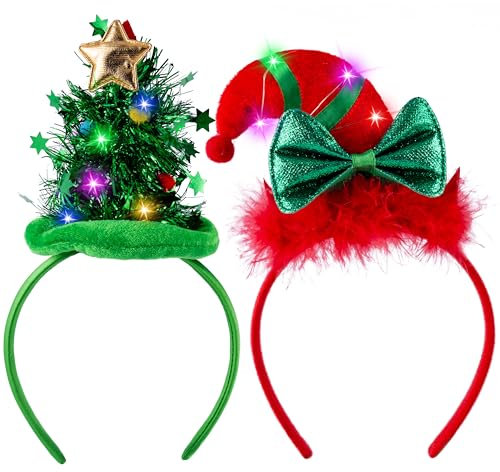 JOYIN 2 Stück Rentier Stirnband mit LED, Weihnachten Haarband für Weihnachten Weihnachtsfeiern Party Haarschmuck (Einheitsgröße)