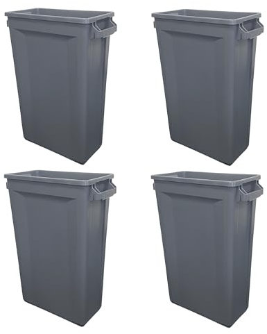 Chabrias Ltd 60 Litre Slim Bin Recycling Container, Space Saving Design, Rectangular for Home, Office, Kitchen – Commercial Product Vented Slim Waste Receptacle Bin (4, Grey)