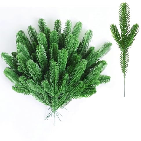 30 Stück Tannenzweige Künstlich Weihnachten, DIY Zubehör Bastelzubehör für Girlande Deko Weihnachten, Künstliche Tannenzweige Künstliche Kiefernzweige Kunststoff Kiefernblätter Gefälschte Kiefernnadel