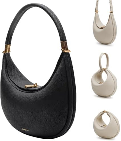 Luna Bag, Half Moon Bag for Women, Small Elegant Leather Crossbody Bag, Cream Crescent Handbag (Black)