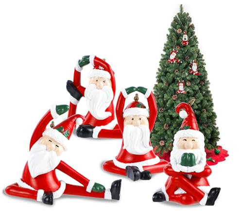 CXRYLZ-FUR 4 Stück Weihnachtsman Baumschmuck Weihnachten, 3D Harz Weihnachtsbaum anhänger Christbaumschmuck, Kleine niedliche Kunsthandwerk Figur für weihnachtsanhänger (New Yoga)