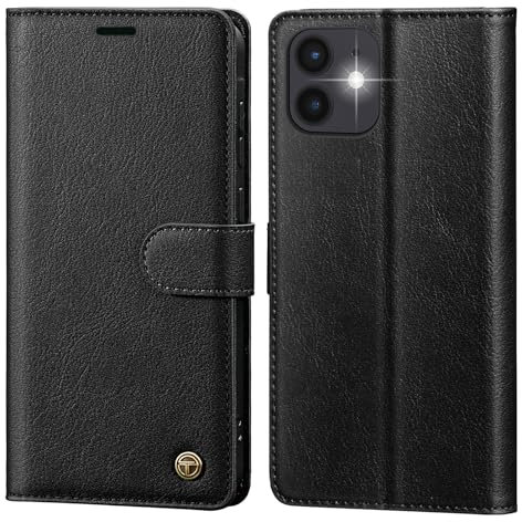 CASBST iPhone 12/12 Pro Hülle, Hochwertig Lederhülle Schutzhülle Klappbar mit Kartenfach Standfunktion für iPhone 12 Pro, Schwarz