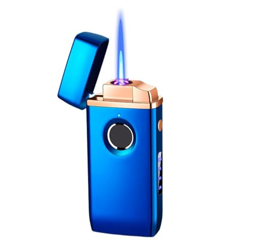 Butane torch lighter, gas and electric dual-purpose windproof lighter, fingerprint unlock ignition electric lighter with LED power display, visible gas tank, torch butane lighter refillable.(C)