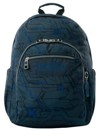 TOTTO - Mochila Escolar Adaptable a Carro, Modelo Acuareles, Capacidad 20 L, Bolsillo Pc 14, Bolsillos Botella, Espaldar Ergonómico con Flujo de Aire, Cómodas Correas en S, Estampado Zolid Gris