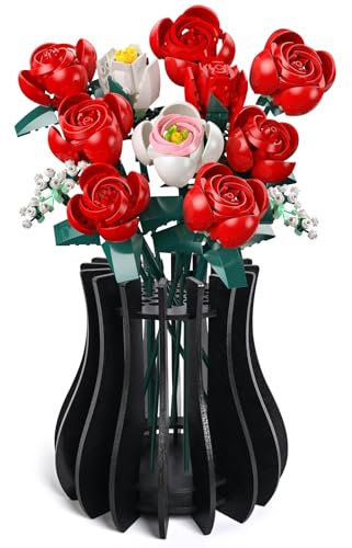 Kit di vasi in legno per rose Lego, fiori di ciliegio, girasole, tulipani, narcisi, loto, grazioso vaso di fiori per bouquet Lego, decorazione per la casa, per donne e adulti (nero)