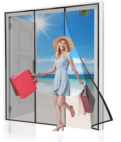Battente Porta Finestra Anti Zanzare 285x215cm Nero Tenda Magnetica Tenda Zanzariera Porta Terrazzo Doppia Apertura Laterale Zanzariera Magnetiche
