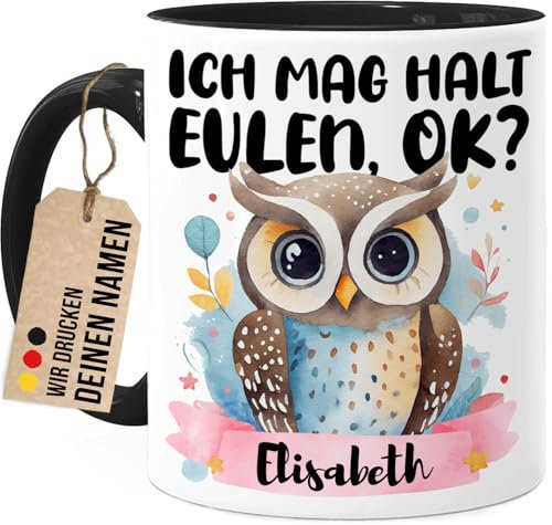 Tassenliebling® - Eulen Tasse - Ich Mag Halt Eulen, Ok? - Schwarz - Eulen Geschenke für Eulenliebhaber Fans - Beidseitiger Druck - Tierliebhaber - Lustige Tasse 330ml Keramik